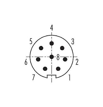 Расположение контактов (со стороны подключения) 99 0425 00 08 - M9 Кабельный штекер, Количество полюсов: 8, 3,5-5,0 мм, не экранированный, пайка, IP67