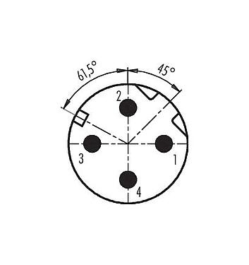 Disposición de los contactos (lado de la conexión) 99 3727 820 04 - M12 Conector macho en ángulo, Número de contactos: 4, 5,0-8,0 mm, blindable, tornillo extraíble, IP67, UL
