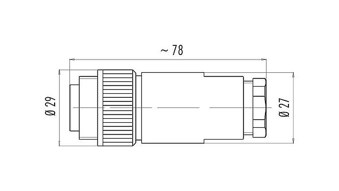 縮尺図 99 0201 110 07 - RD24 オスコネクタケーブル, 極数: 6+PE, 8.0-10.0mm, 非シールド, 圧着（ピンコンタクトは別途注文要), IP67, PG 11