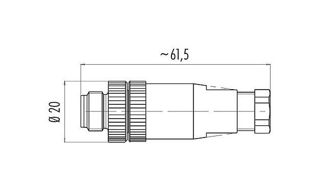 Масштабный чертеж 99 2529 14 03 - M12 Кабельный штекер, Количество полюсов: 2+PE, 4,0-6,0 мм, не экранированный, винтовая клемма, IP67