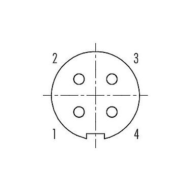 접점 배치(접속측) 99 4910 00 04 - 푸시풀 케이블 소켓, 콘택트 렌즈: 4, 3.5-5.0mm, 차폐 가능, 솔더, IP67