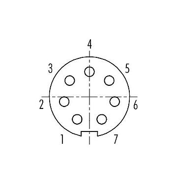 Расположение контактов (со стороны подключения) 99 4926 00 07 - Вставной-вытяжной Кабельная розетка, Количество полюсов: 7, 3,5-5,0 мм, экранируемый, пайка, IP67