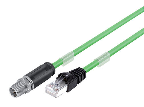 Ilustracja 79 9723 050 08 - M12/M12 Kabel łączący męskie złącze kablowe proste - wtyczka RJ45, Kontaktów: 8, ekranowany, formowane wtryskowo na kablu, IP67, UL, PUR, zielony, AWG 26/7, 5 m