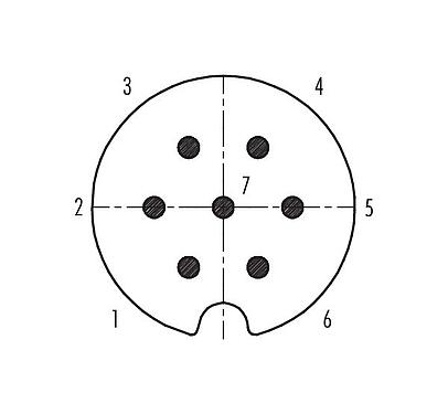 Расположение контактов (со стороны подключения) 09 0063 00 07 - Байонетный Кабельный штекер, Количество полюсов: 7, 5,0-8,0 мм, экранируемый, пайка, IP40