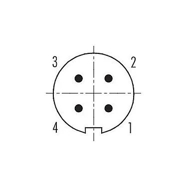 Disposición de los contactos (lado de la conexión) 99 0409 00 04 - M9 Conector de cable macho, Número de contactos: 4, 3,5-5,0 mm, sin blindaje, soldadura, IP67