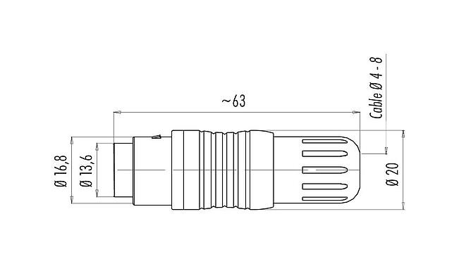 比例图 99 4814 00 05 - Push Pull 直头孔头电缆连接器, 极数: 5, 4.0-8.0mm, 可接屏蔽, 焊接, IP67