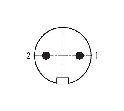 Polbild (Steckseite) 99 5601 15 02 - M16 Kabelstecker, Polzahl: 2 (02-a), 6,0-8,0 mm, schirmbar, löten, IP67, UL