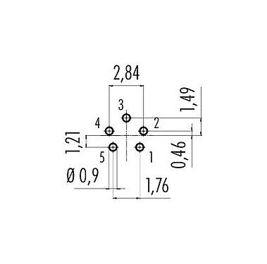 Disposizione dei conduttori 09 9791 20 05 - Snap-In Connettore maschio a flangia, Numero poli: 5, non schermato, THT, IP40