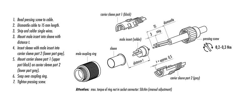 Instrução de montagem 99 0475 102 07 - M9 Plugue de cabo, Contatos: 7, 4,0-5,0 mm, desprotegido, solda, IP40