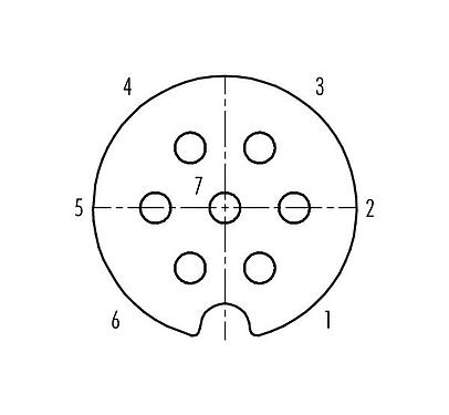 Расположение контактов (со стороны подключения) 09 0064 00 07 - Байонетный Кабельная розетка, Количество полюсов: 7, 5,0-8,0 мм, экранируемый, пайка, IP40