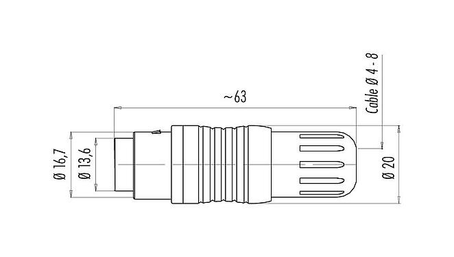 Rysunek z wymiarami 99 4841 00 19 - Push Pull Męskie złącze kablowe proste, Kontaktów: 19, 4,0-8,0 mm, do ekranowania, lutowanie, IP67