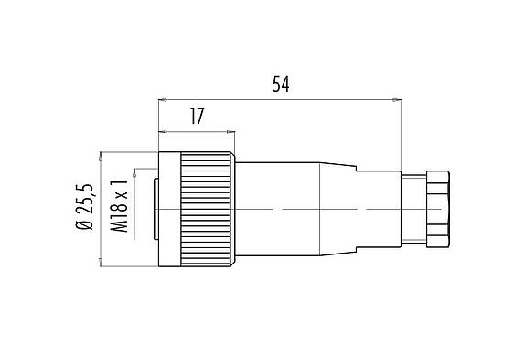 Rysunek z wymiarami 99 0440 016 04 - M18 Zeńskie złącze kablowe proste, Kontaktów: 4, 10,0-12,0 mm, nieekranowany, zacisk śrubowy, IP67, UL