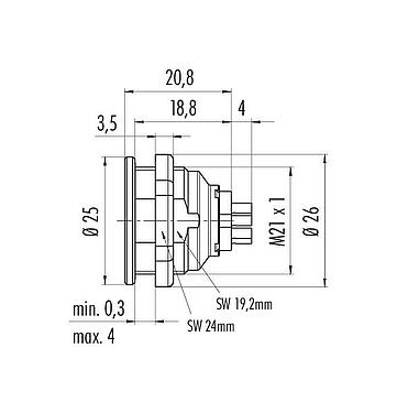 Scale drawing 09 4832 00 08 - Push Pull Female panel mount connector, Contacts: 8, shieldable, solder, IP67