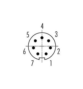 Contact arrangement (Plug-in side) 99 0475 102 07 - M9 Male cable connector, Contacts: 7, 4.0-5.0 mm, unshielded, solder, IP40