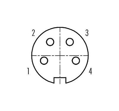 Contact arrangement (Plug-in side) 99 5110 00 04 - M16 Female cable connector, Contacts: 4 (04-a), 4.0-6.0 mm, shieldable, solder, IP67, UL