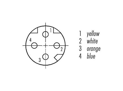 Contact arrangement (Plug-in side) 77 5430 0000 50704-0200 - M8 Female cable connector, Contacts: 4, shielded, moulded on the cable, IP67, Profinet/Ethernet CAT5e, PUR, green, 4 x AWG 22, 2 m