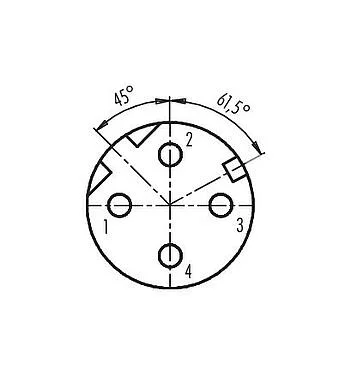 Contact arrangement (Plug-in side) 99 3732 201 04 - M12 Female panel mount connector, Contacts: 4, shieldable, THR, IP67, UL, M12x1.0