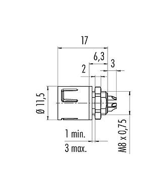 Scale drawing 99 9207 00 03 - Snap-In Male panel mount connector, Contacts: 3, unshielded, solder, IP67, UL