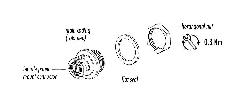 Component part drawing 09 0762 000 05 - Bayonet Female panel mount connector, Contacts: 5, unshielded, solder, IP54 unplugged