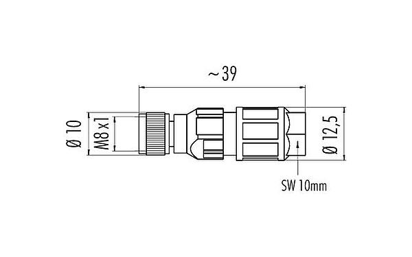 比例图 99 3400 550 03 - M8 直头孔头电缆连接器, 极数: 3, 2.5-5.0mm, 非屏蔽, IDC, IP67, UL