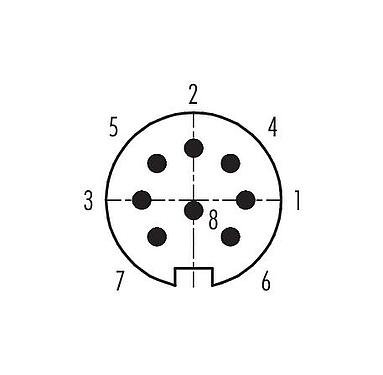 Contact arrangement (Plug-in side) 09 0473 65 08 - M16 Male panel mount connector, Contacts: 8 (08-a), unshielded, THT, IP40, front fastened