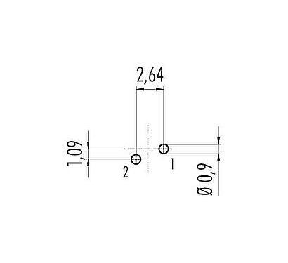 Conductor layout 09 0403 90 02 - M9 Male panel mount connector, Contacts: 2, unshielded, THT, IP67, front fastened