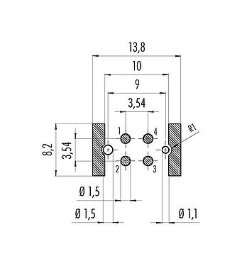 Conductor layout 09 0431 601 04 - M12 Male receptacle, Contacts: 4, shieldable, SMT, IP67