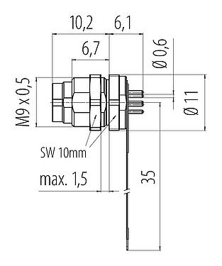 Scale drawing 09 0481 65 08 - M9 Male panel mount connector, Contacts: 8, unshielded, THT, IP40