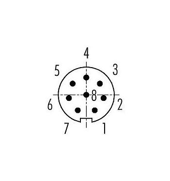 Contact arrangement (Plug-in side) 09 0481 65 08 - M9 Male panel mount connector, Contacts: 8, unshielded, THT, IP40