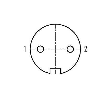 Contact arrangement (Plug-in side) 09 0304 90 02 - M16 Female panel mount connector, Contacts: 2 (02-a), unshielded, THT, IP40, front fastened