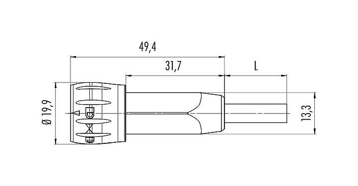 Scale drawing 77 6005 0000 20008-0200 - Bayonet Male cable connector, Contacts: 8, unshielded, solder, IP67, PVC, grey, 8 x 0.25 mm², 2 m