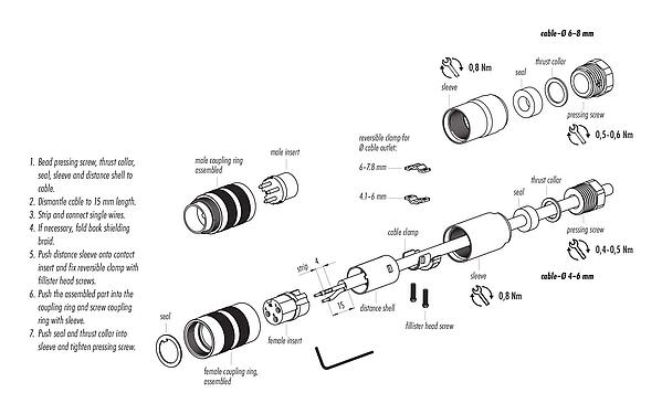 Assembly instructions 99 5113 210 05 - M16 Male cable connector, Contacts: 5 (05-a), 4.0-6.0 mm, shieldable, screw clamp, IP67, UL 2238