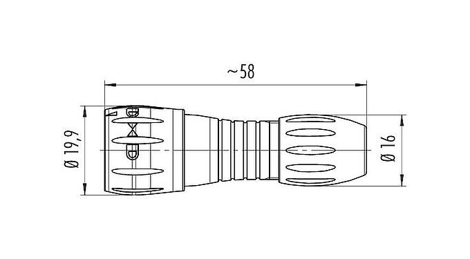 比例图 99 0771 000 08 - 卡扣式 直头针头电缆连接器, 极数: 8, 2.5-4.0mm, 非屏蔽, 焊接, IP67