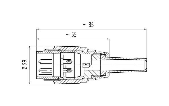 Scale drawing 09 0063 00 07 - Bayonet Male cable connector, Contacts: 7, 5.0-8.0 mm, shieldable, solder, IP40