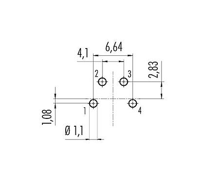 Conductor layout 09 0112 90 04 - M16 Female panel mount connector, Contacts: 4 (04-a), unshielded, THT, IP67, UL, front fastened