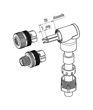 装配说明 99 0629 58 04 - M12 弯角针头电缆连接器, 极数: 4, 8.0-10.0mm, 非屏蔽, 螺钉接线, IP67, UL, VDE