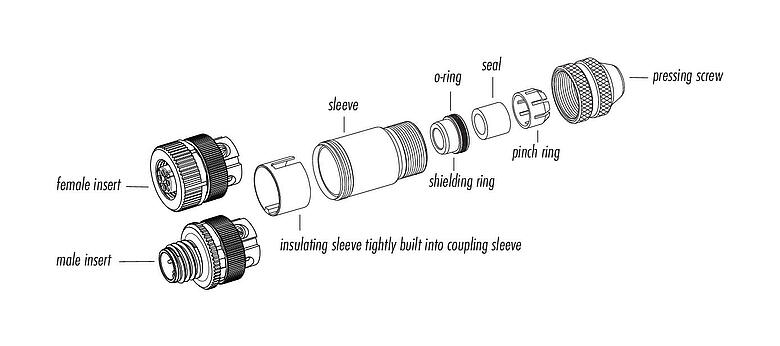 Component part drawing 99 3729 995 04 - M12 Male cable connector, Contacts: 4, 5.5-8.6 mm, shieldable, screw clamp, IP69, UL, stainless steel