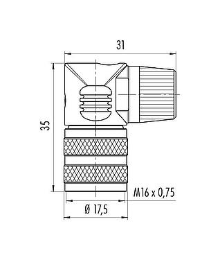 比例图 09 0154 78 08 - M16 弯角孔头电缆连接器, 极数: 8 (08-a), 6.0-8.0mm, 非屏蔽, 焊接, IP40