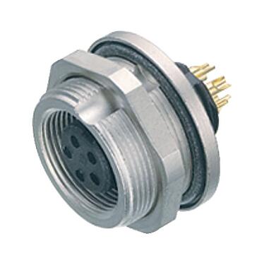 Illustration 09 0412 80 04 - M9 Female panel mount connector, Contacts: 4, unshielded, solder, IP67, front fastened