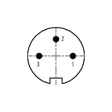 Contact arrangement (Plug-in side) 09 0135 72 03 - M16 Male angled connector, Contacts: 3 (03-a), 6.0-8.0 mm, unshielded, solder, IP40