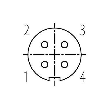 Contact arrangement (Plug-in side) 09 0082 00 04 - M9 Female panel mount connector, Contacts: 4, unshielded, solder, IP40