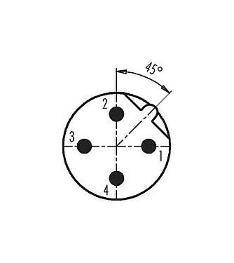 Contact arrangement (Plug-in side) 86 4533 1002 00004 - M12 Male panel mount connector, Contacts: 4, unshielded, solder, IP67, UL, PG 13.5