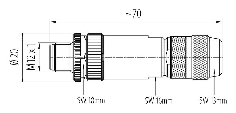 比例图 99 1631 812 04 - M12 直头针头电缆连接器, 极数: 4, 8.0-9.0mm, 可接屏蔽, 螺钉接线, IP67, UL 2238, 鸢尾花