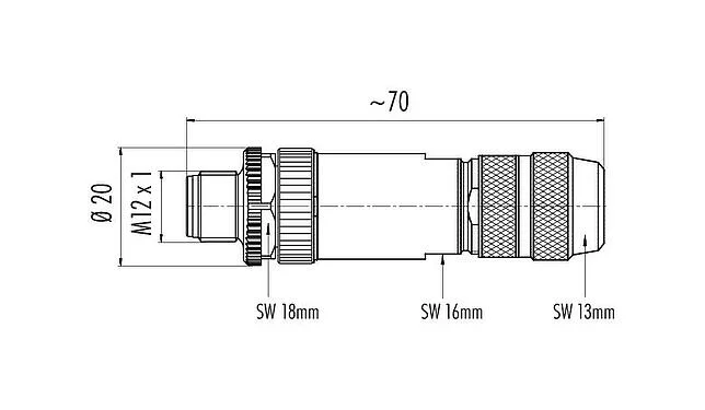 比例图 99 3727 810 04 - M12 直头针头电缆连接器, 极数: 4, 5.0-8.0mm, 可接屏蔽, 螺钉接线, IP67, UL