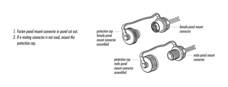 Assembly instructions 09 3432 284 04 - M12 Female panel mount connector, Contacts: 4, unshielded, single wires, IP69K, M16x1.5, for outdoor