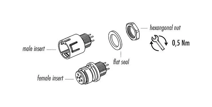 Component part drawing 99 9207 090 03 - Snap-In Male panel mount connector, Contacts: 3, unshielded, THT, IP67, UL