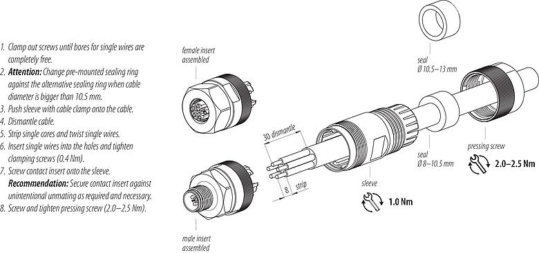 Assembly instructions 99 0639 39 05 - M12 Male cable connector, Contacts: 4+FE, 8.0-13.0 mm, unshielded, screw clamp, IP67, M12x1.0, stainless steel