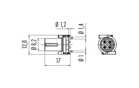 Scale drawing 09 0442 601 04 - M12 Female receptacle, Contacts: 4, shieldable, SMT, IP67