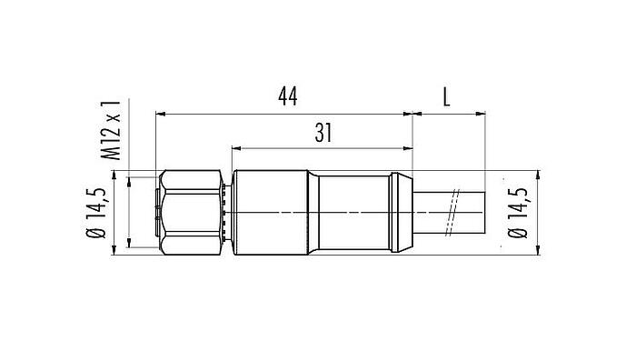 Scale drawing 77 8730 0000 30709-0185 - M12 Female cable connector, Contacts: 2+7, moulded on the cable, IP67, PUR, black, Power: 2 x 0.75 (AWG 18), Signal: 7 x 0.14 (AWG 26), 1.85 m