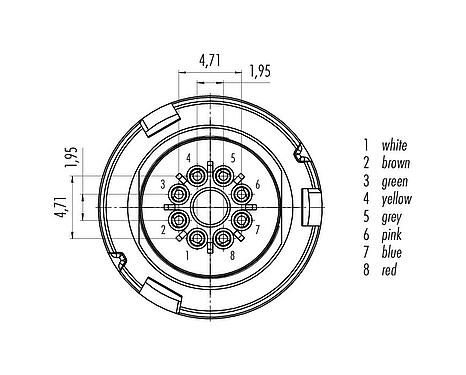 Contact arrangement (Plug-in side) 77 6005 0000 20008-0200 - Bayonet Male cable connector, Contacts: 8, unshielded, solder, IP67, PVC, grey, 8 x 0.25 mm², 2 m